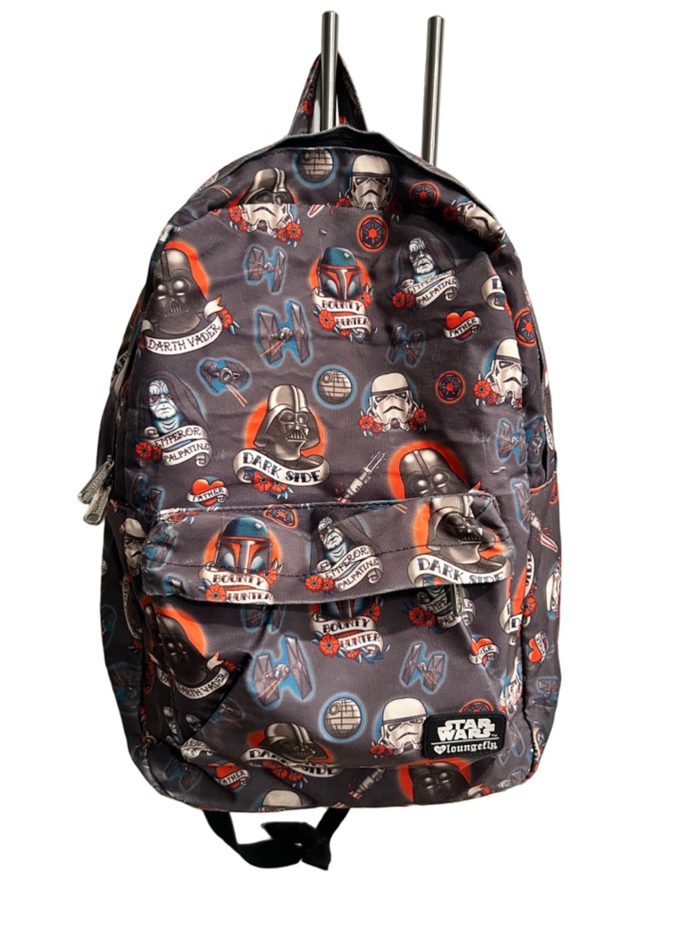 Loungefly Star Wars Dark Side Tattoo Motif Backpack - Gray/Black/Red/Blue